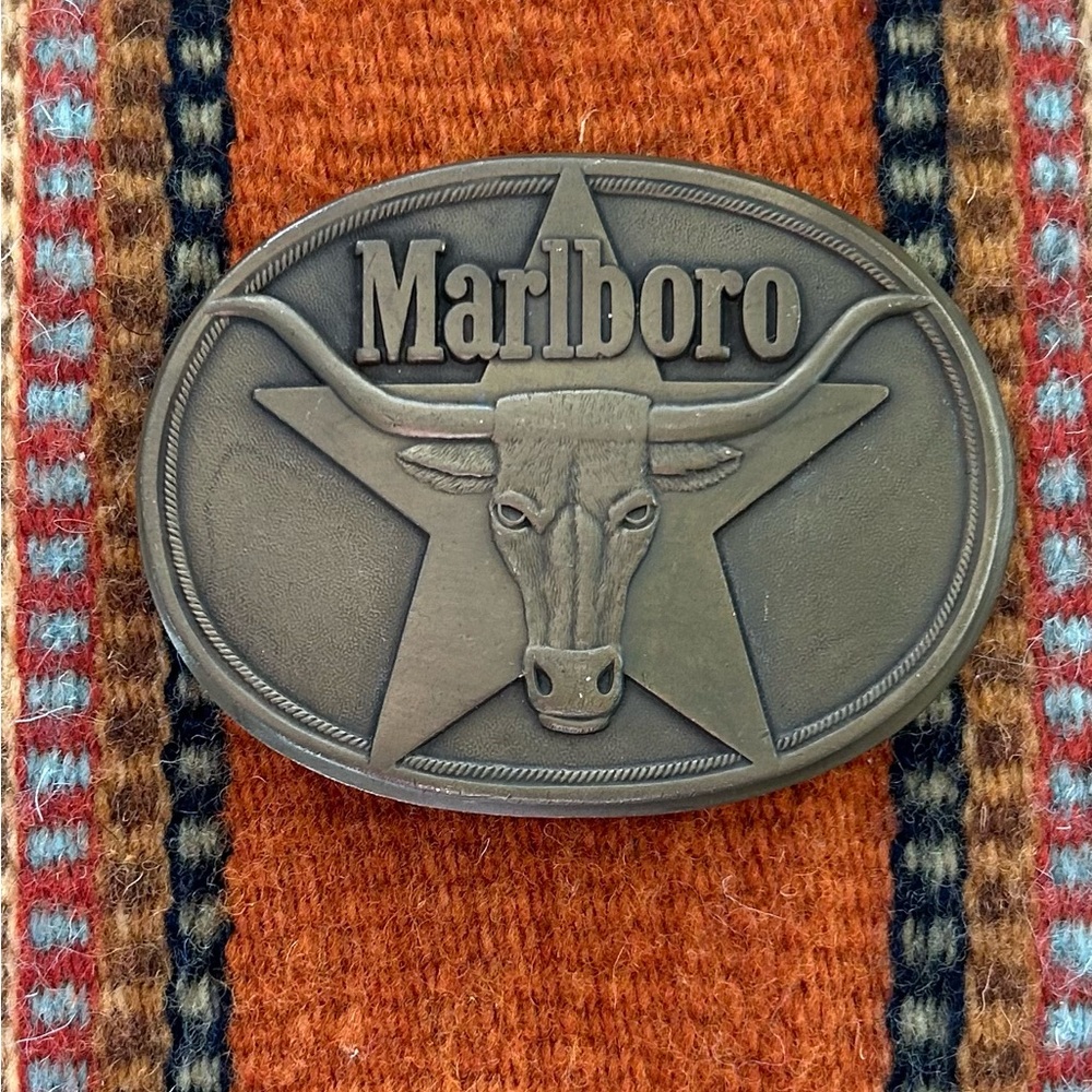 Vintage 1987 Marlboro Solid Brass Belt Buckle Longhorn Star Western Cowboy